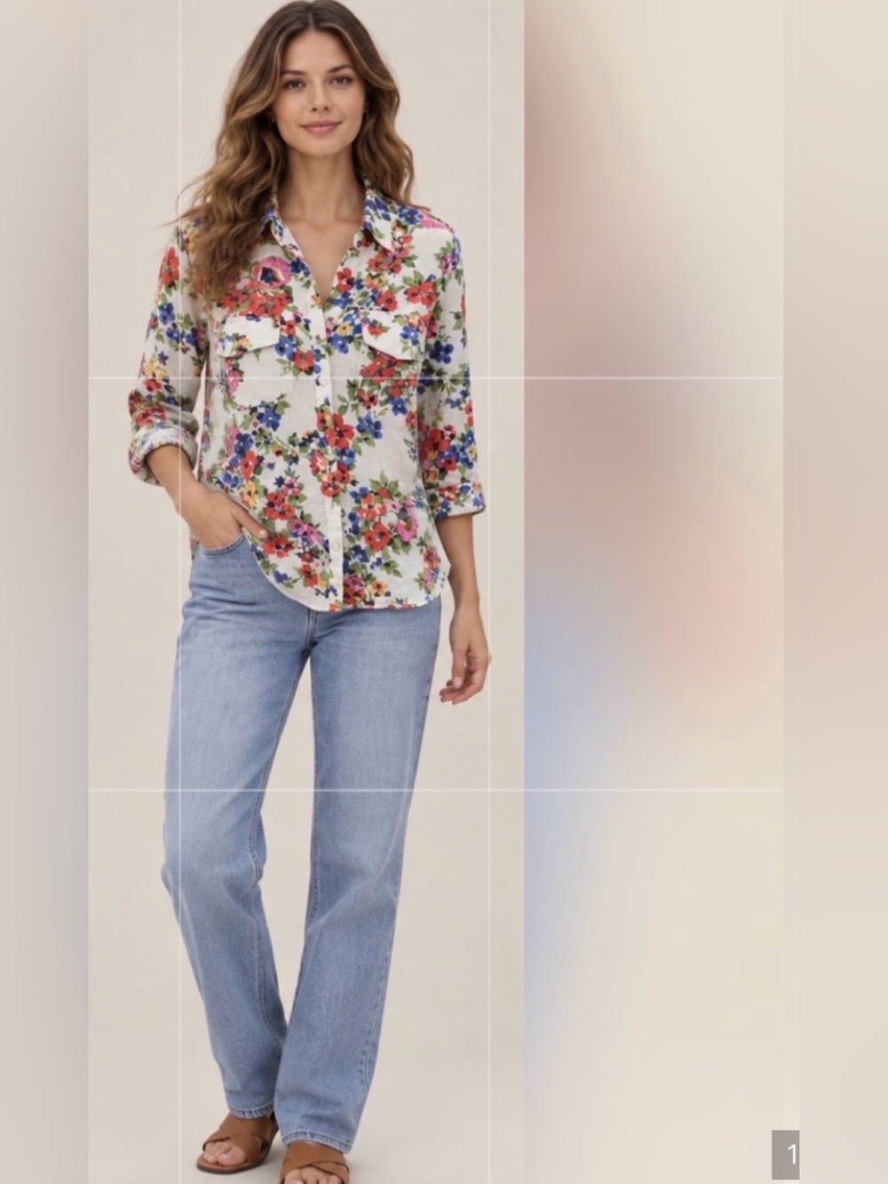 Dear John Anthropologie  Floral Swiss Dot Blouse Button Front Womens Small